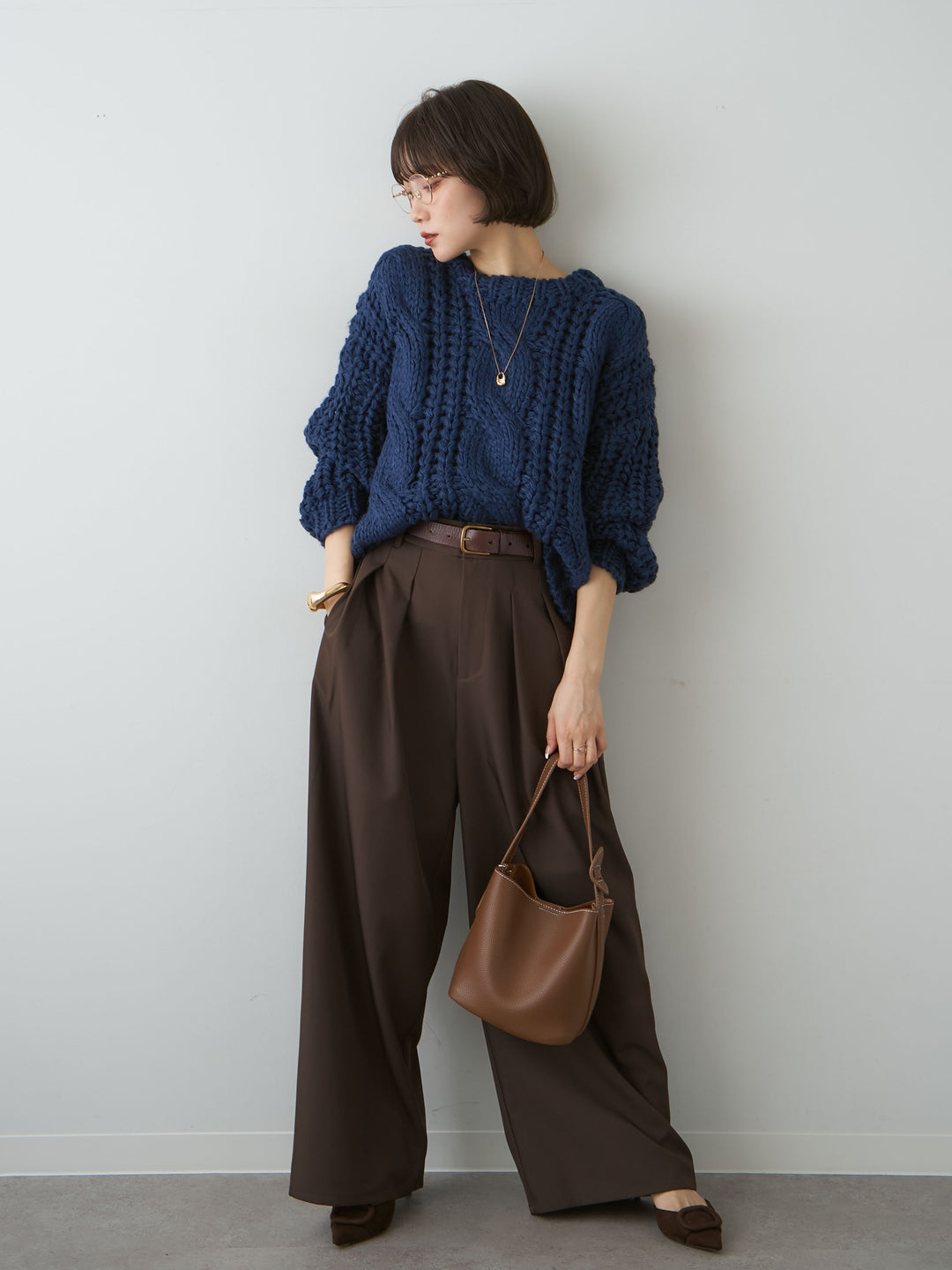 [予約]ボリュームケーブルニットプルオーバー/navy