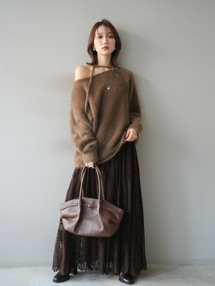 [予約]紐付きシャギーニットプルオーバー/camel