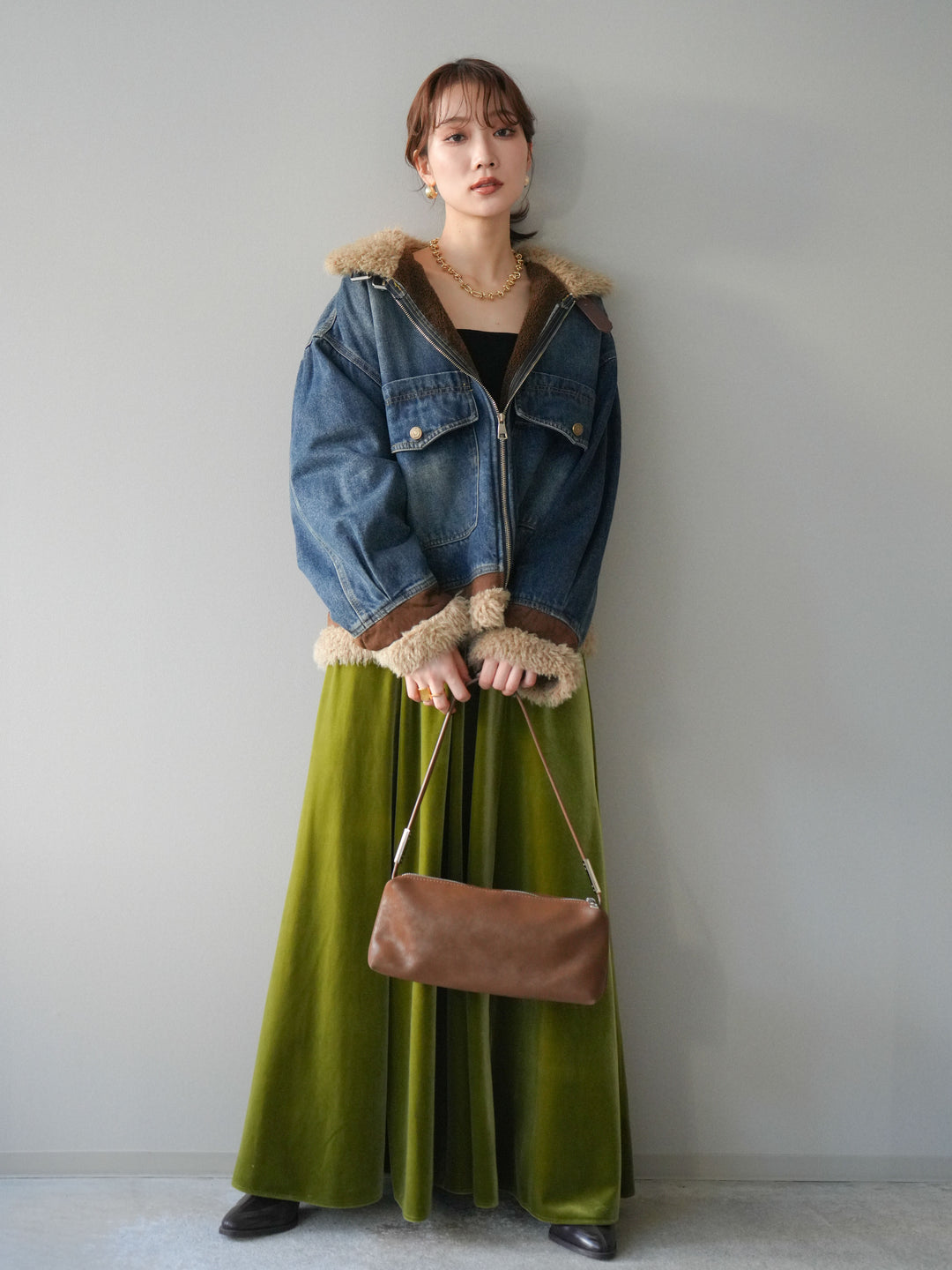 [予約]スタンドカラーファー×デニムジャケット/blue