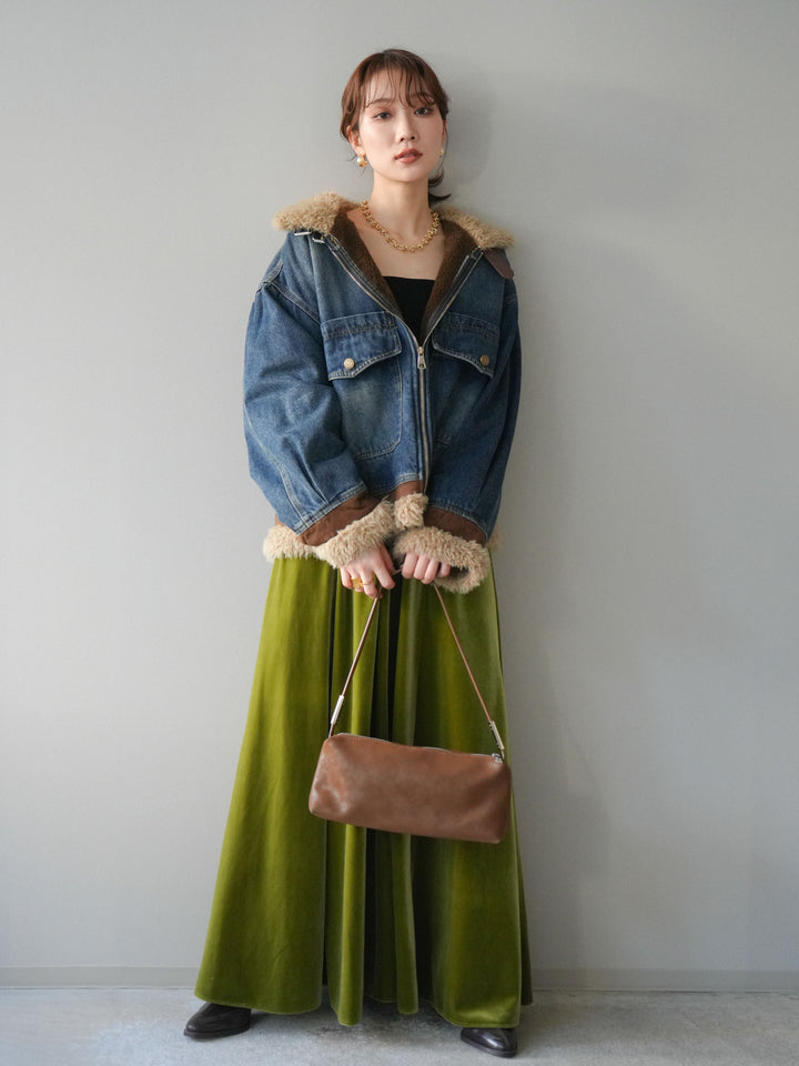 [予約]スタンドカラーファー×デニムジャケット/blue