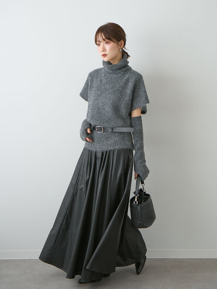 [予約]アームウォーマー付ベルテッドニットトップス/darkgray