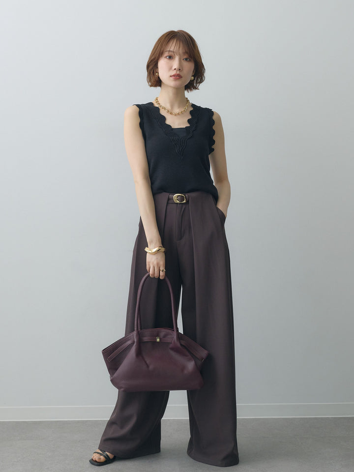 [予約]カーブデザインリブニットタンクトップ/black