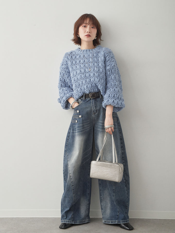 [予約]ループクロップニットトップス/blue