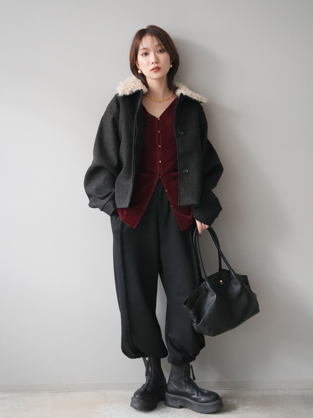 [予約]ロービングボアえりブルゾン/black