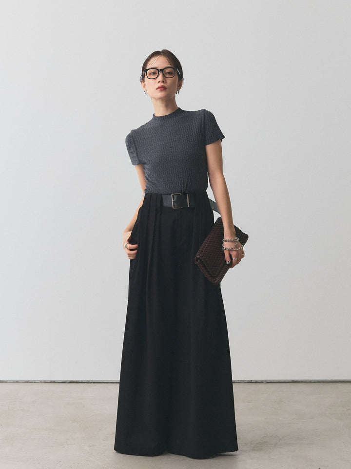 [予約]デザインリブハーフニットトップス/グレー