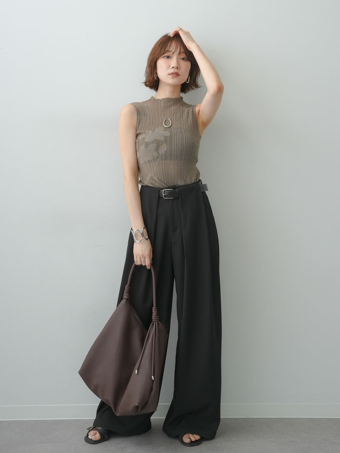 [予約]フラワーシアーランダムリブノースリトップス/khaki