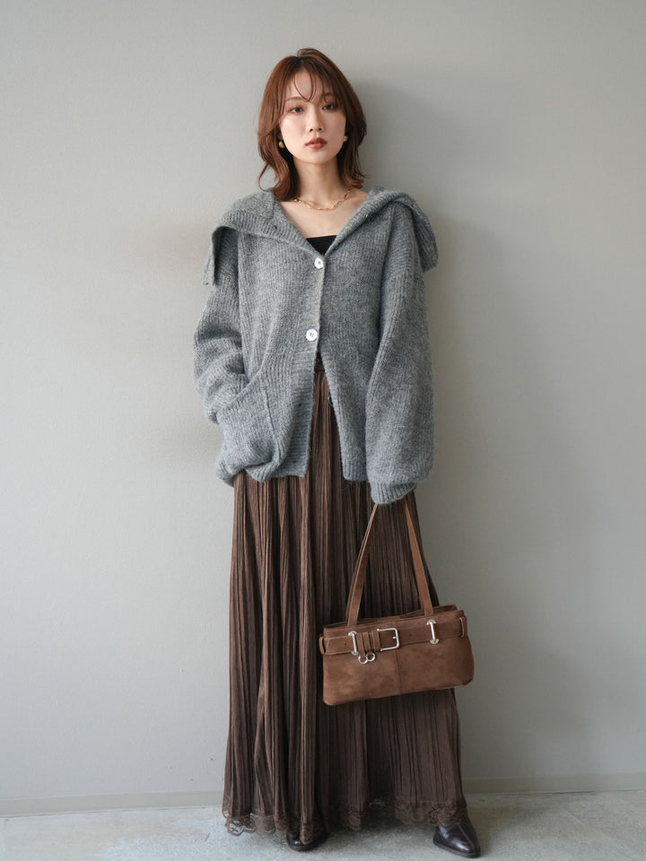 [予約]襟付きボタンオーバーニットカーディガン/gray