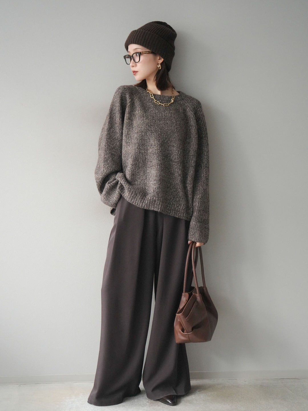 [SET]クルーネック畦編みミックスニット+選べるアクセセット(2set)