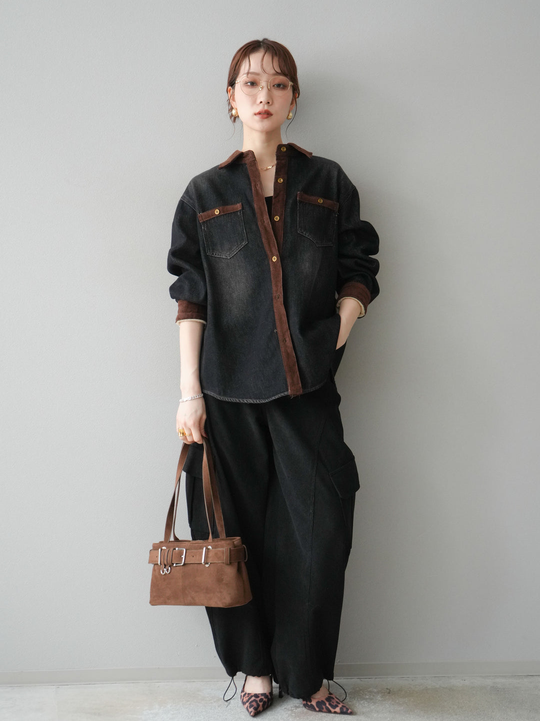 [予約]ベルト付コーデュロイカーゴパンツ/black