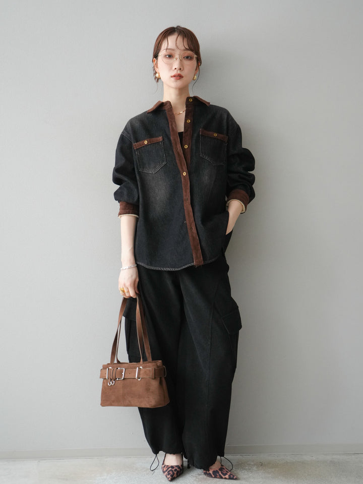 [予約]ベルト付コーデュロイカーゴパンツ/black