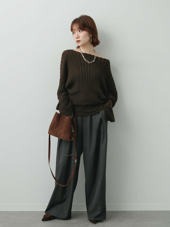 [予約]リブケーブルドルマンニットトップス/brown