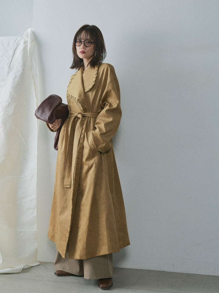 [予約]スウェードハンドステッチロングコート/beige