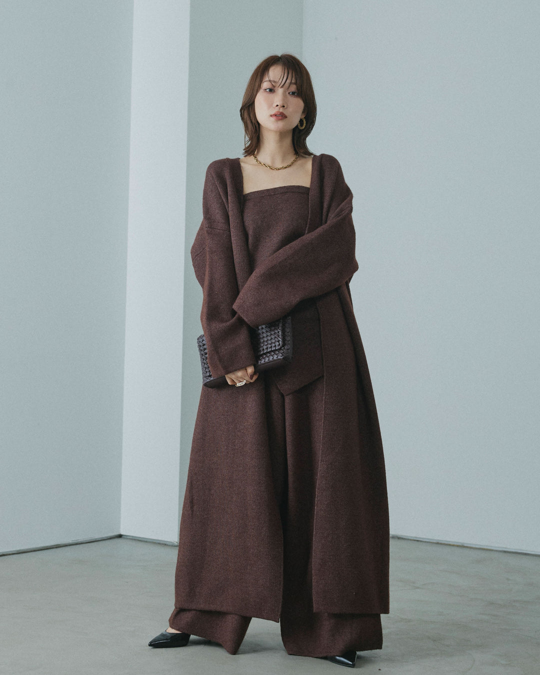 【Allure】[SET]ニットベアトップ＆ワイドパンツSET UP+ニットベアトップ＆ワイドパンツSET UP(2set)