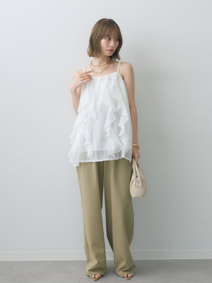 [SET]フロントラッフルシアーキャミソール+リラックスドレープスウェットパンツ(2set)
