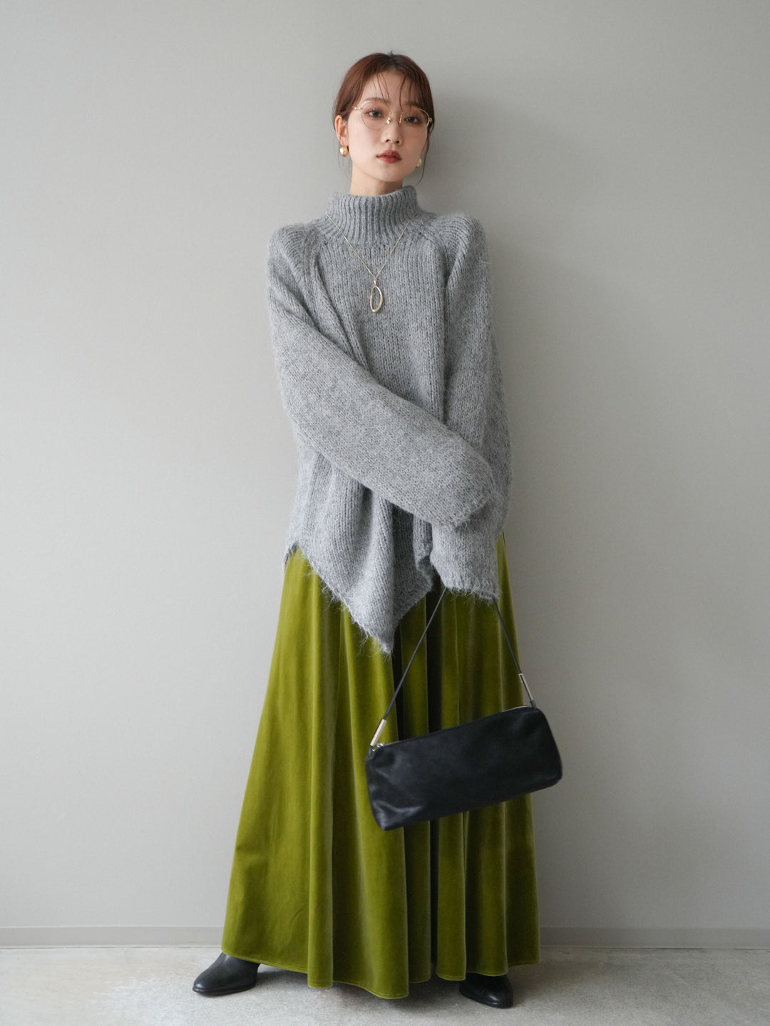 [予約]アシンメトリーハイネックニットプルオーバー/gray