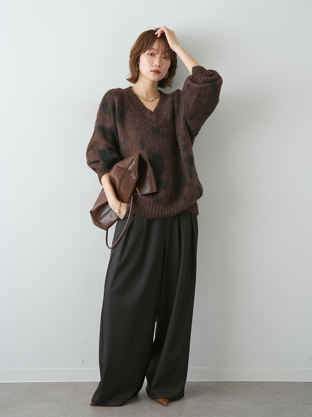 [予約]ダルメシアンオーバーニットプルオーバー/brown