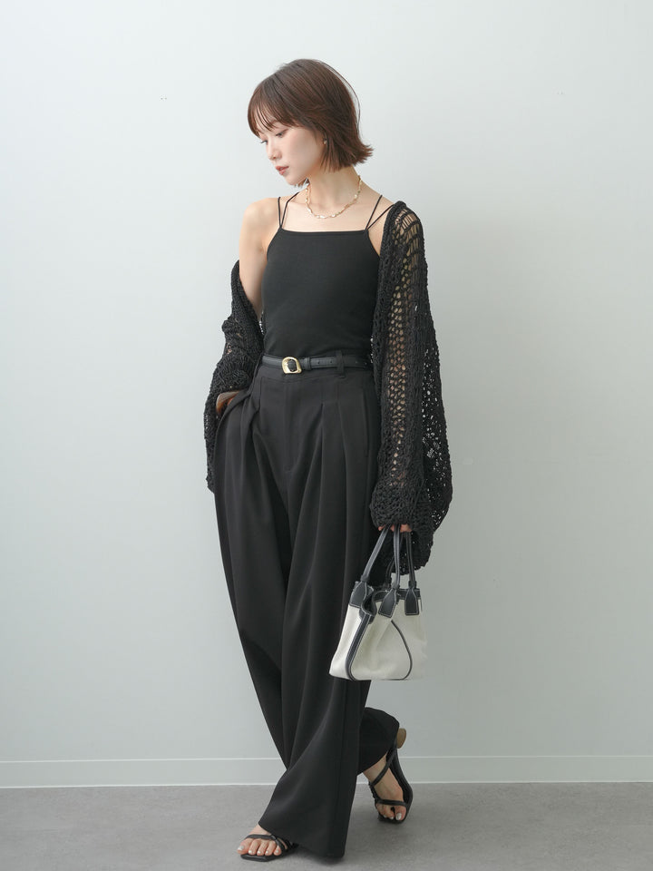 [SET]ミックスメッシュニットボレロ+クレープデシンタックワイドパンツ(2set)