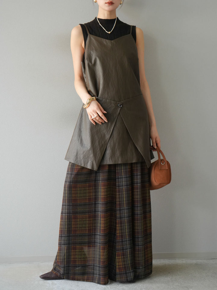 [予約]レイヤードレザーキャミソールチュニック/ブラウン