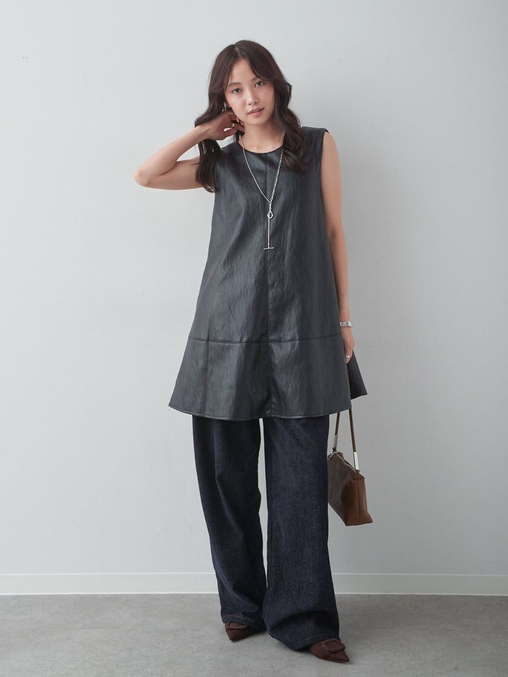 [予約]レザータッチミニワンピース/black