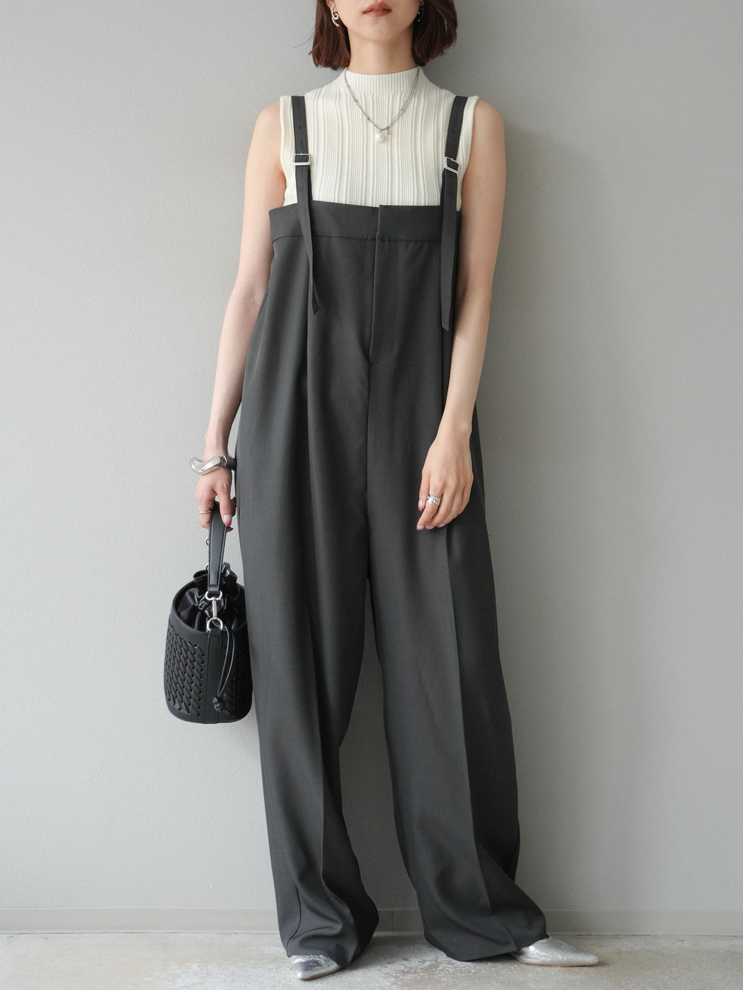 [予約]スリーブレスランダムリブニットトップス/アイボリー