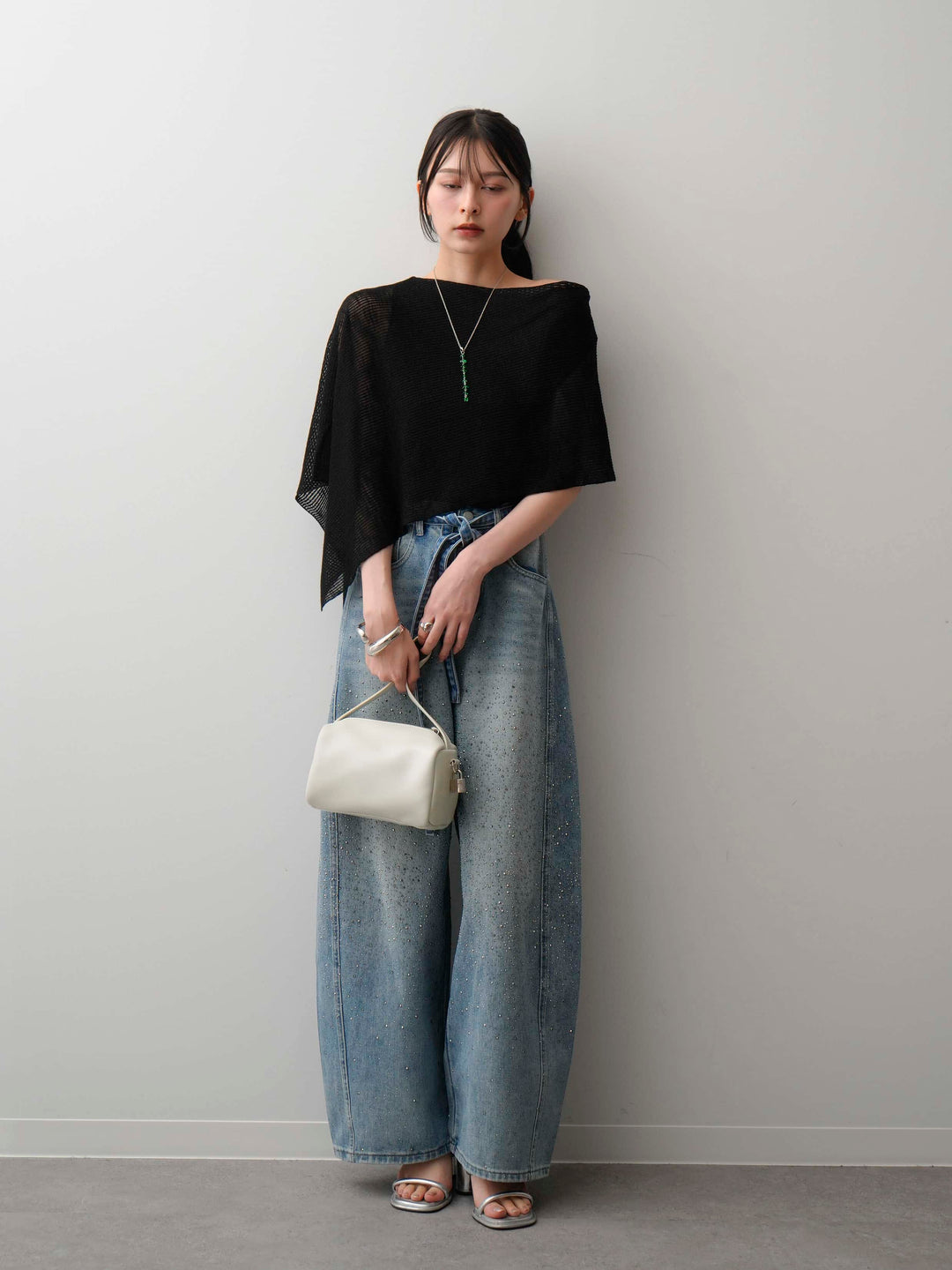 [予約]アシメケープリブノースリニットトップス/black