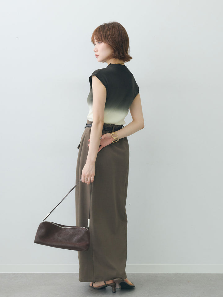 [SET]グラデーションフレンチリブニットトップス+クレープデシンフラップ付きストレートスカート(2set)