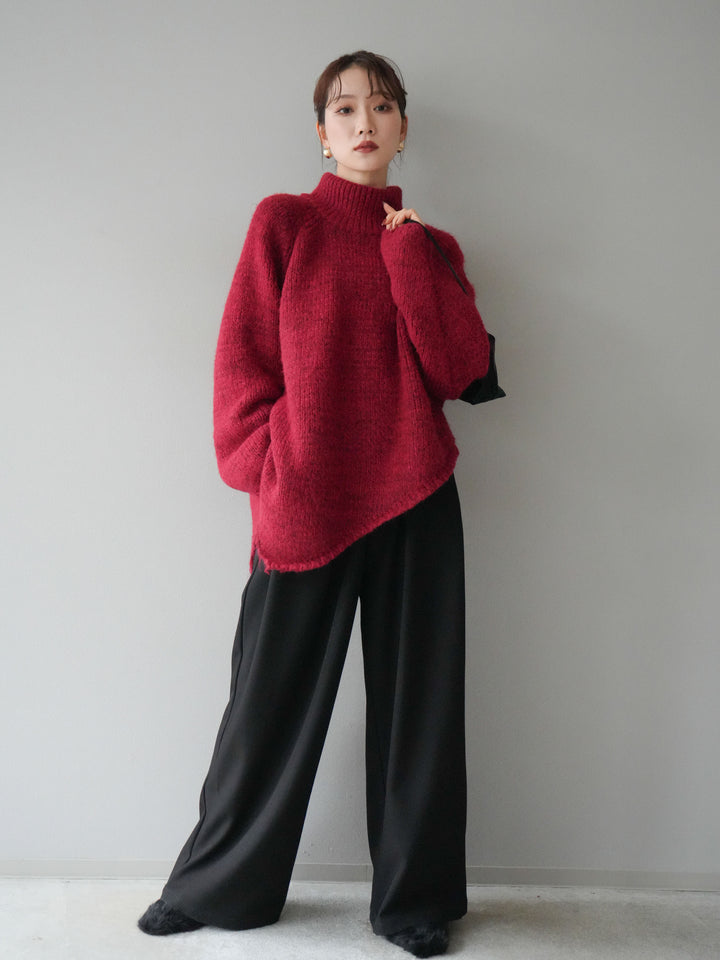 [予約]アシンメトリーハイネックニットプルオーバー/red