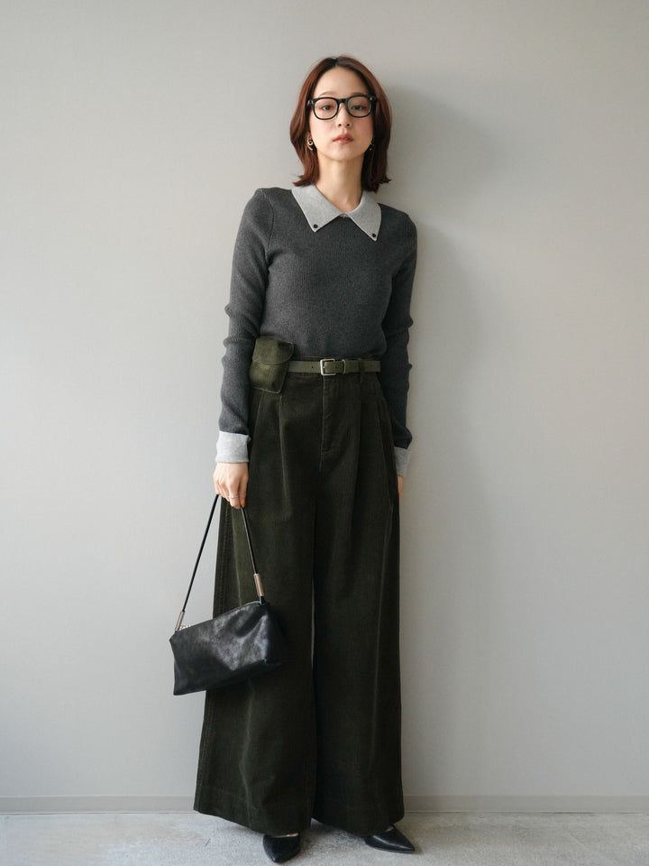 [予約]ベルト付コーデュロイワイドパンツ/green