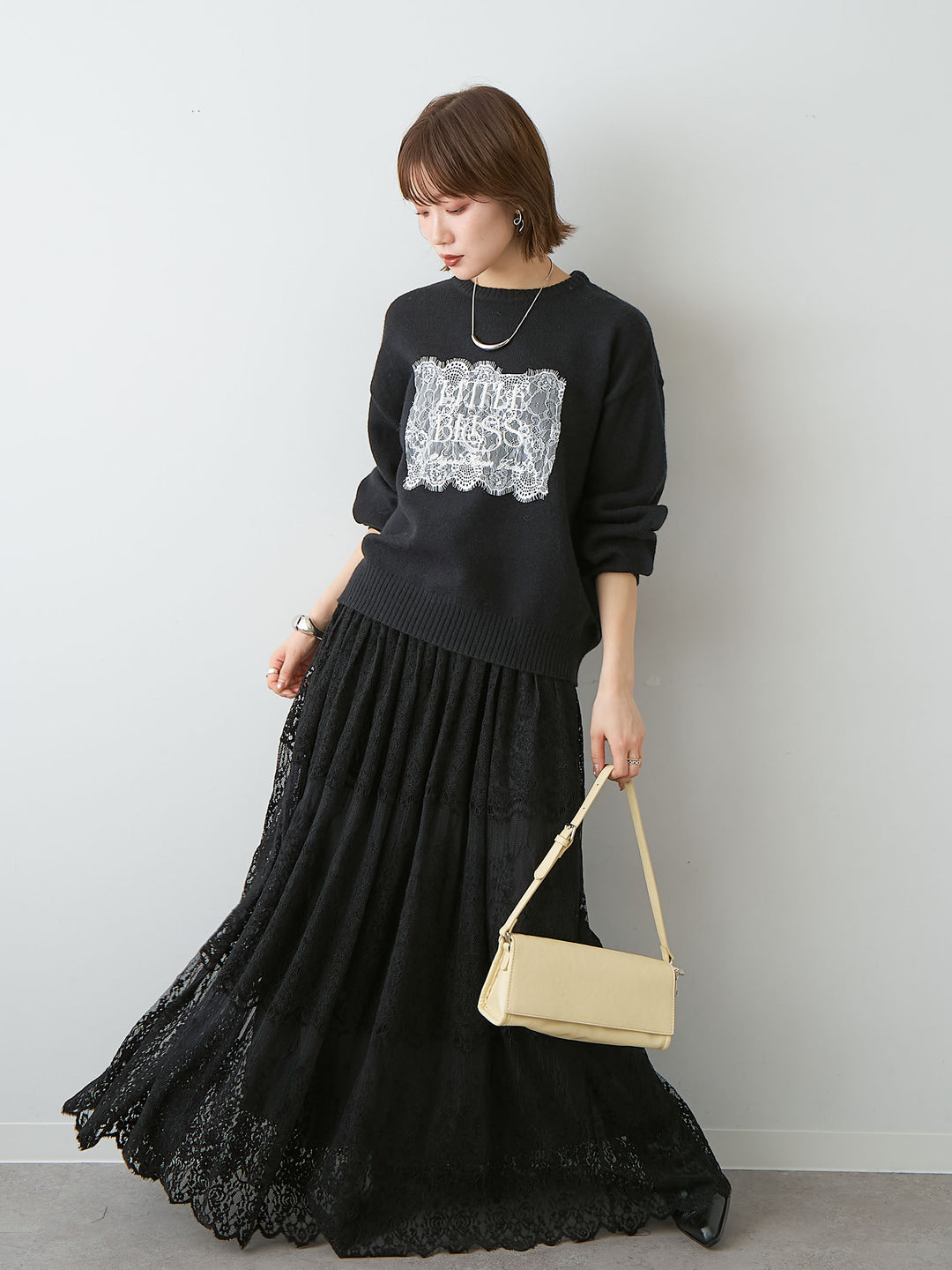 [SET]アルパカタッチ刺繍レースロゴニットプルオーバー+選べるアクセセット(2set)