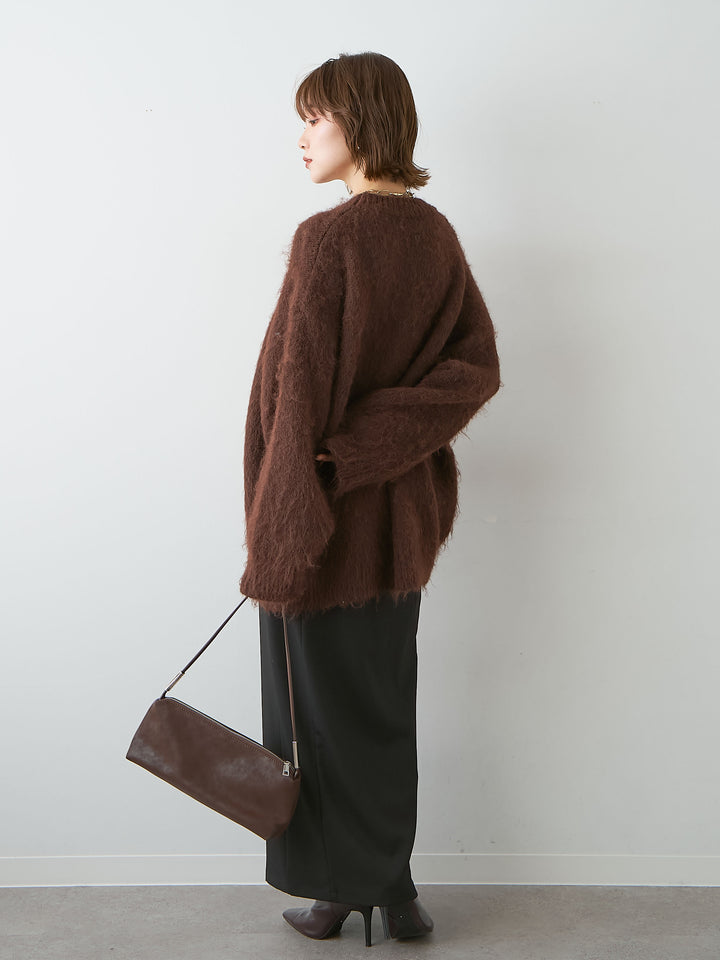 [SET]シャギードッグモチーフニットトップス+クレープデシンフラップ付きストレートスカート(2set)
