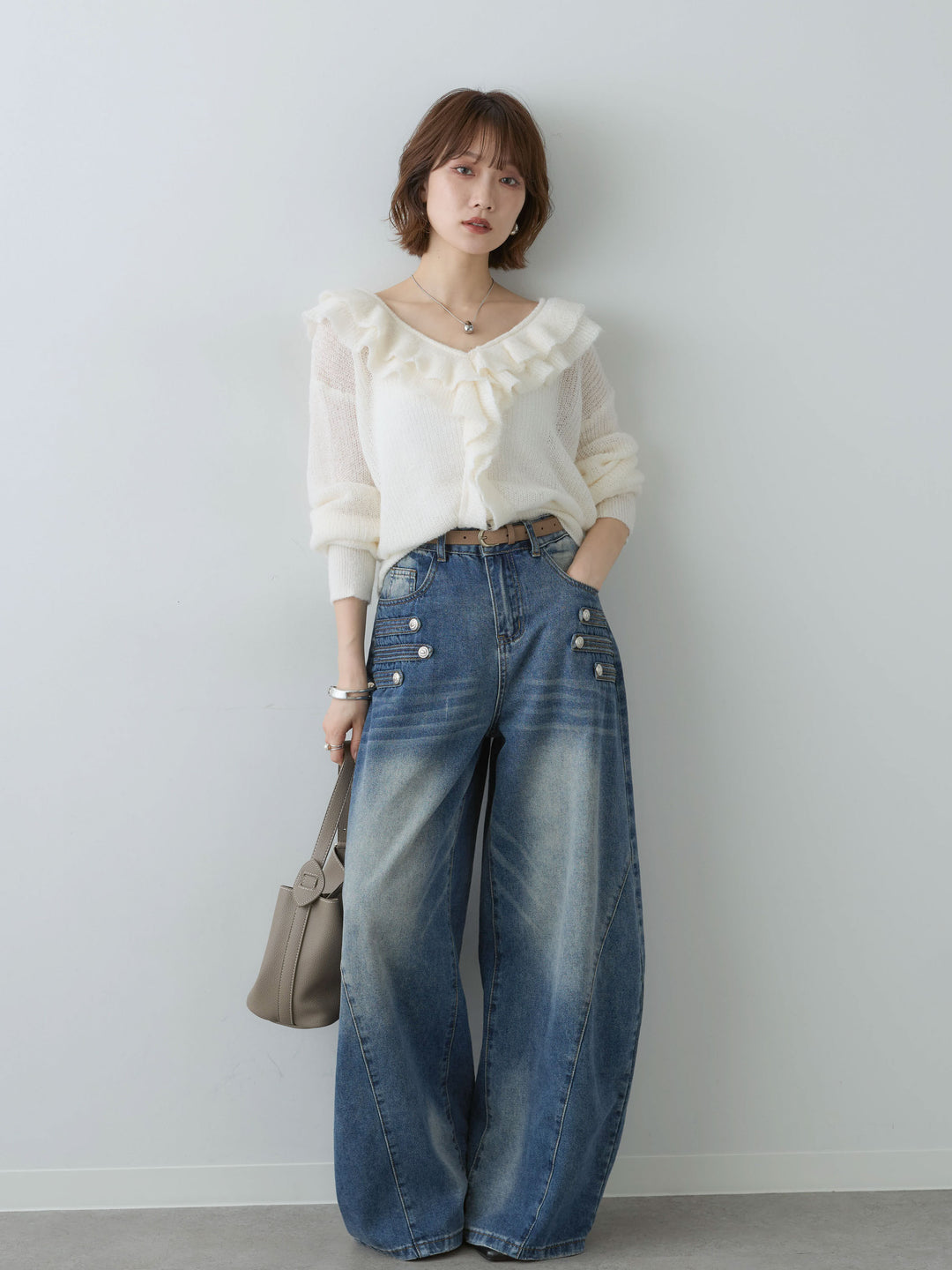 [SET]フリルネックモヘアニットトップス+選べるアクセセット(2set)