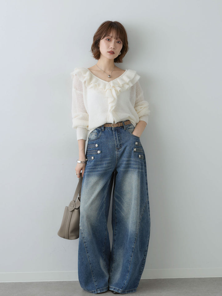 [SET]フリルネックモヘアニットトップス+選べるアクセセット(2set)