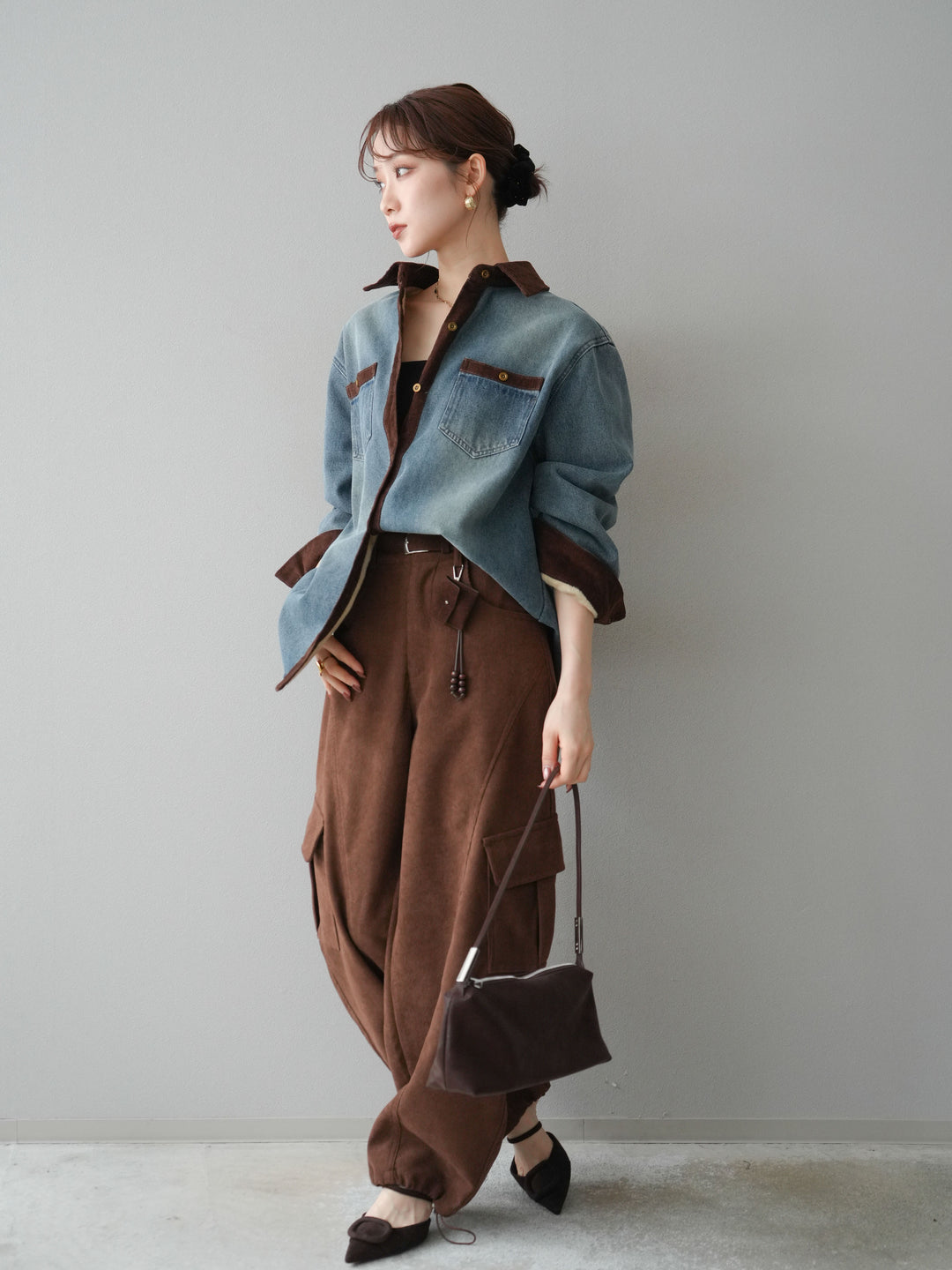 [予約]ベルト付コーデュロイカーゴパンツ/brown