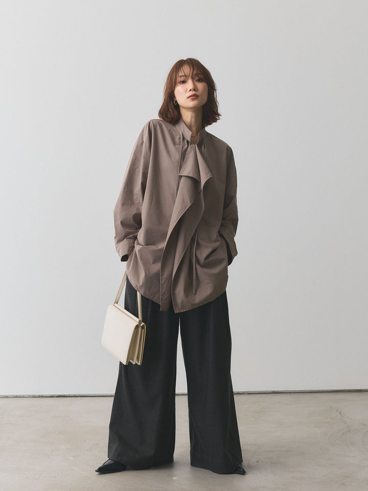 【Allure】[SET]ピーチスキンデザインネックオーバーシャツ+ピーチスキンデザインネックオーバーシャツ(2set)