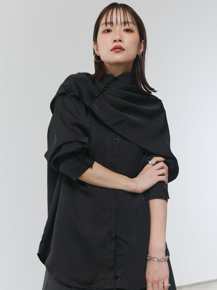 【Allure】[SET]ケープ付サテンシャツ+ケープ付サテンシャツ(2set)