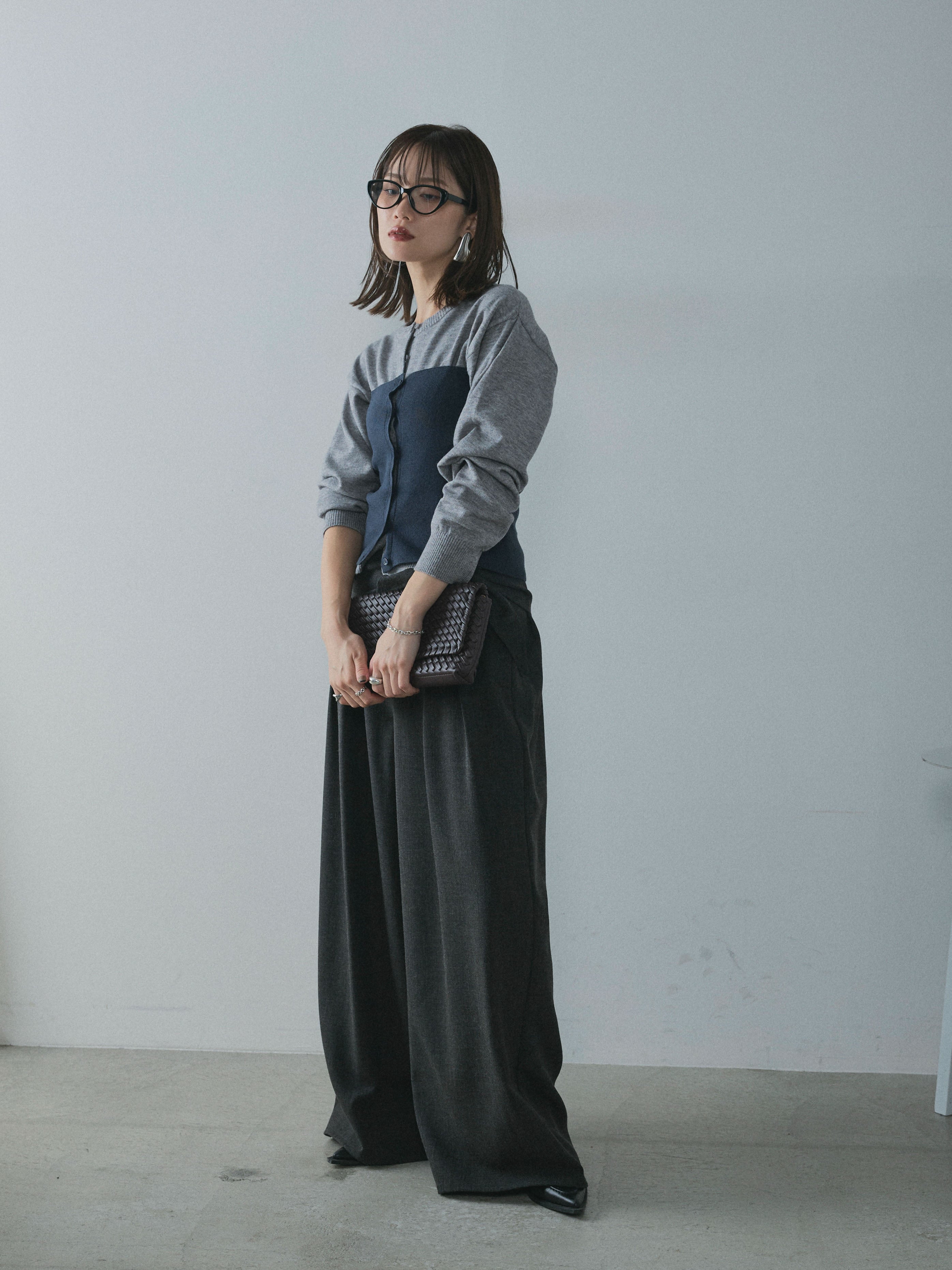 Allure】[SET]2WAYビスチェアンサンブルカーディガン+スカーフ付ワイド