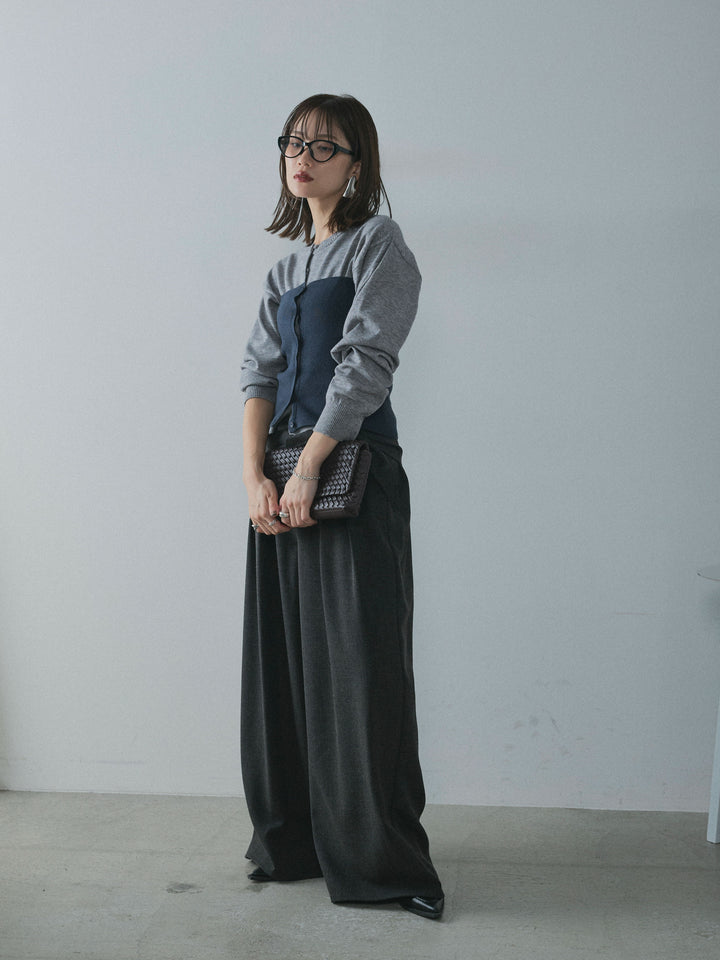 【Allure】[SET]2WAYビスチェアンサンブルカーディガン+スカーフ付ワイドパンツ(2set)