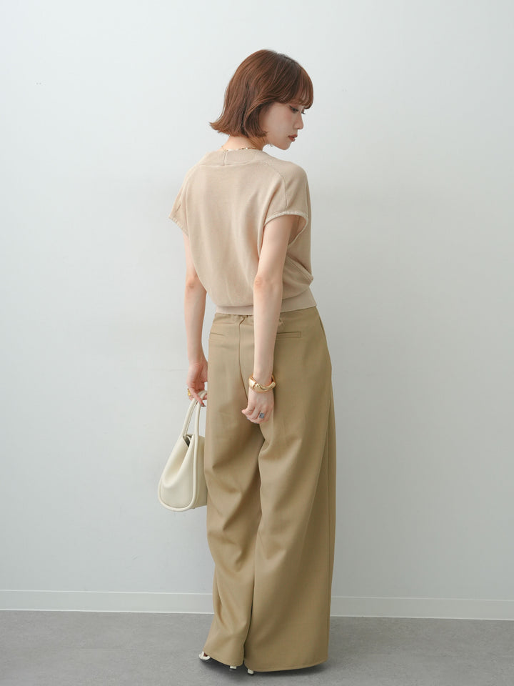 [SET]カシュクールフレンチニットトップス+クレープデシンタックワイドパンツ(2set)