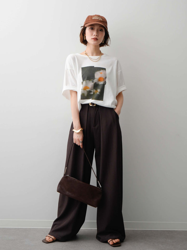[SET]フラワーフォトTEE+ベルトループデザインワイドパンツ(2set)