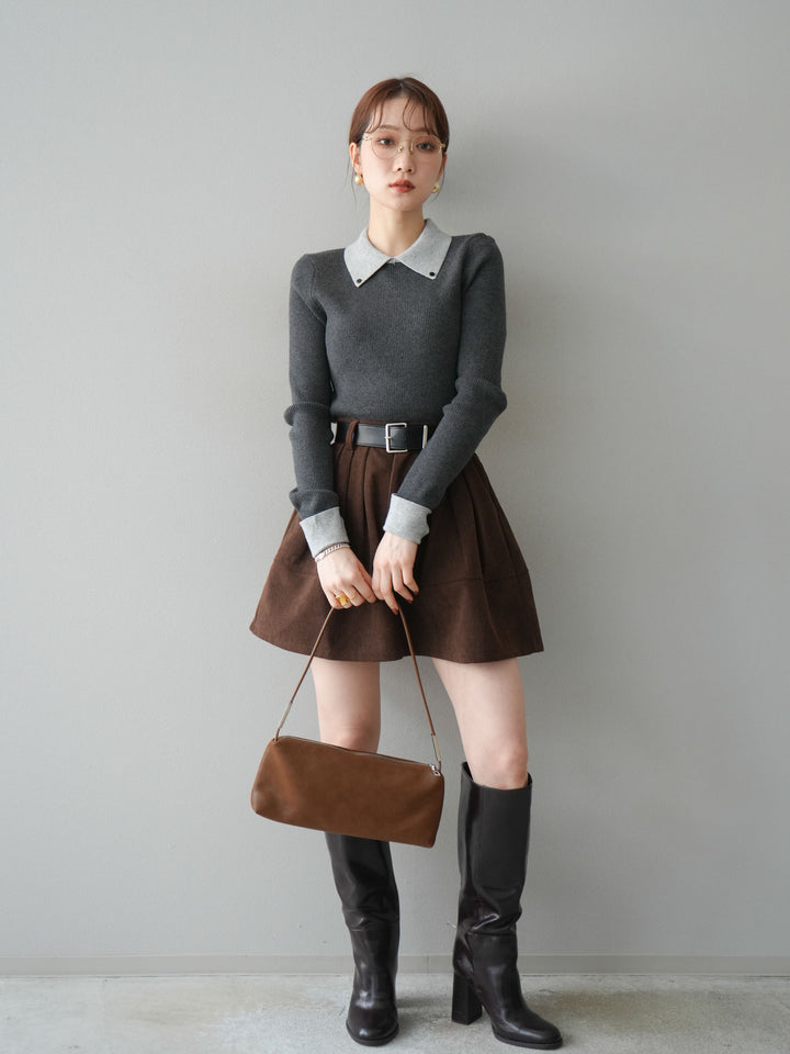 [予約]ベルト付インパンコーデュロイタックフレアスカート/brown