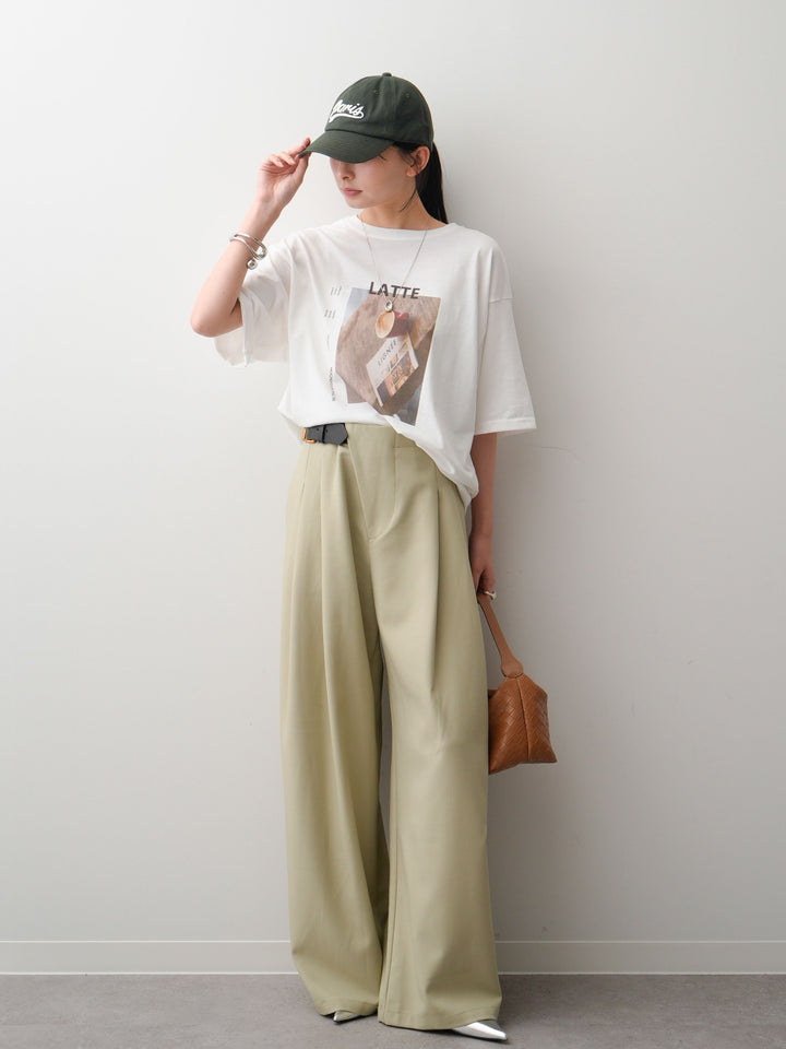 [SET]フォトプリントロゴTEE+アシンメトリーベルトタックワイドパンツ(2set)
