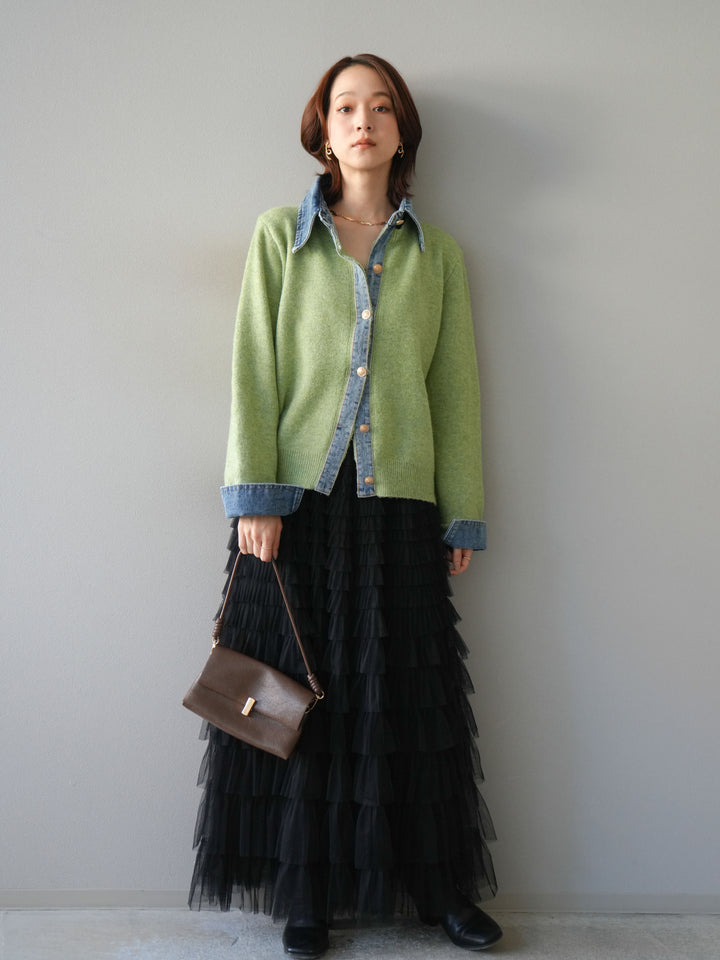 [予約]デニム襟ボタンニットカーディガン/pistachio