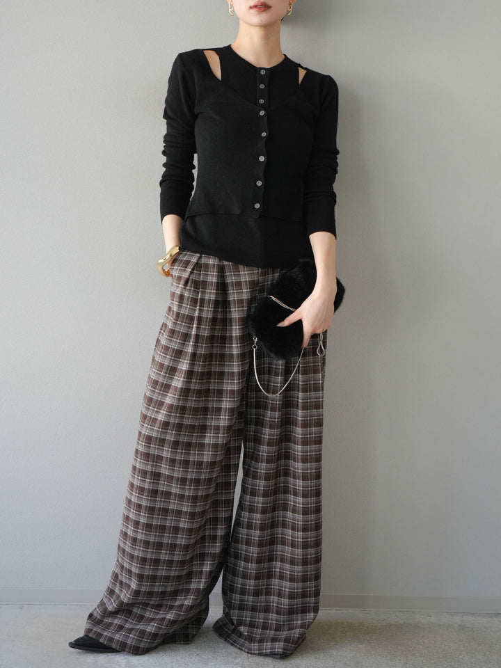 [予約]レイヤードデザインニットカーディガン/ブラック