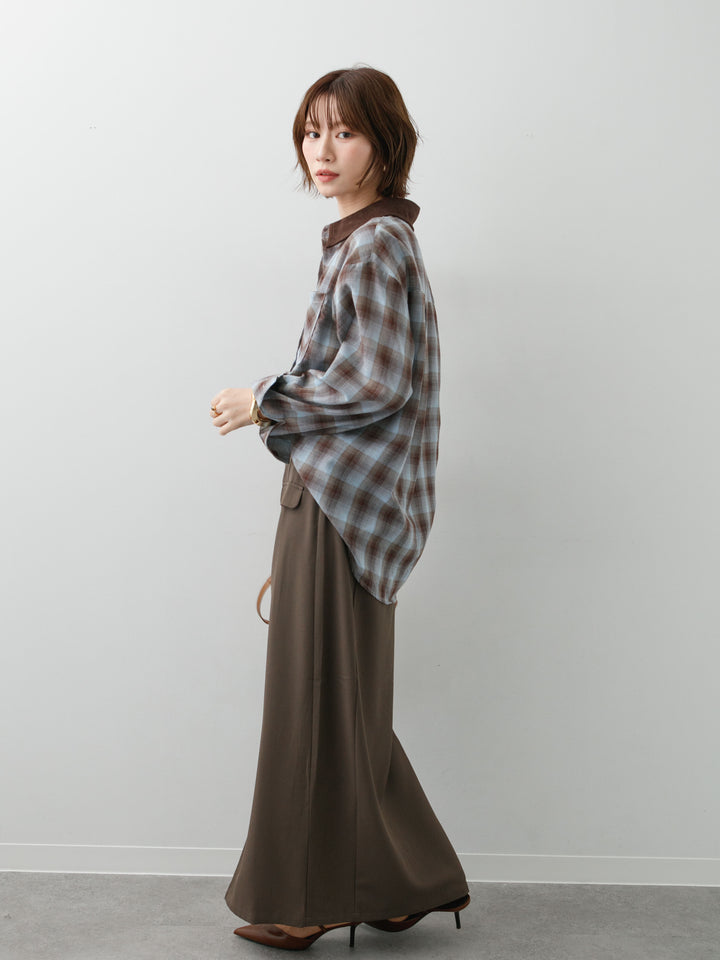 [SET]チェックオーバーシャツ+クレープデシンフラップ付きストレートスカート(2set)