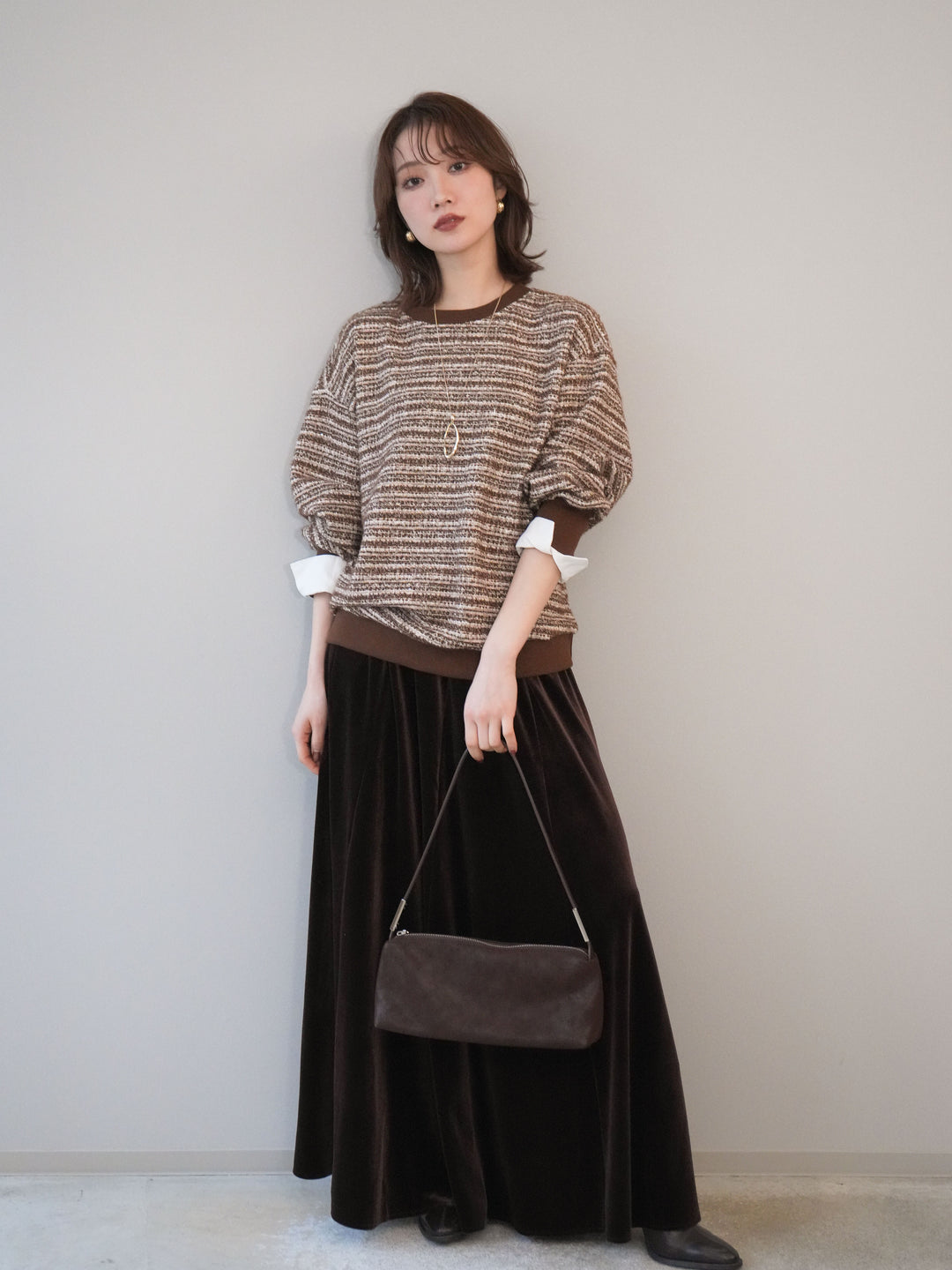 [予約]ベロアフレアスカート/brown