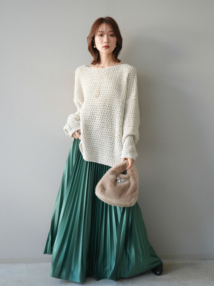[予約]ネップ透かし編みオーバーニット/ivory