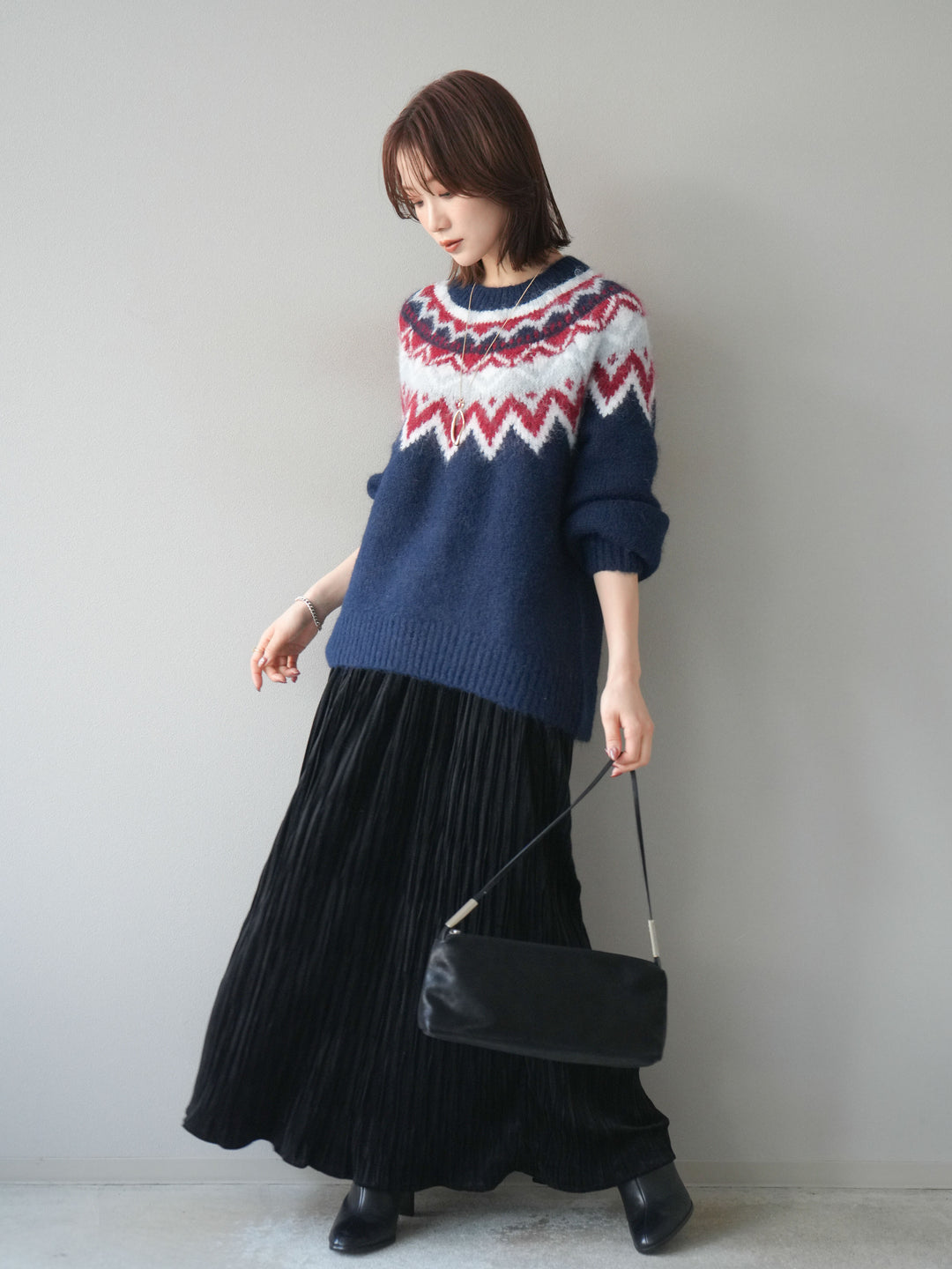 [予約]求心柄オーバーニットプルオーバー/navy