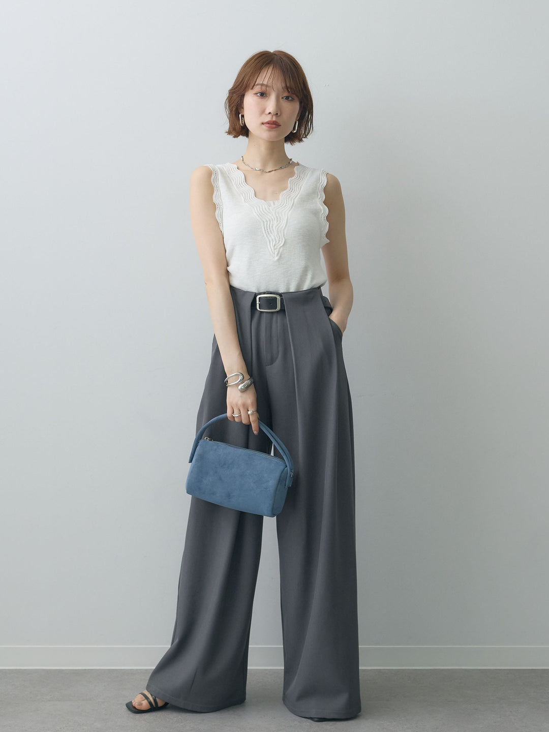 [SET]カーブデザインリブニットタンクトップ+選べるアクセセット(2set)