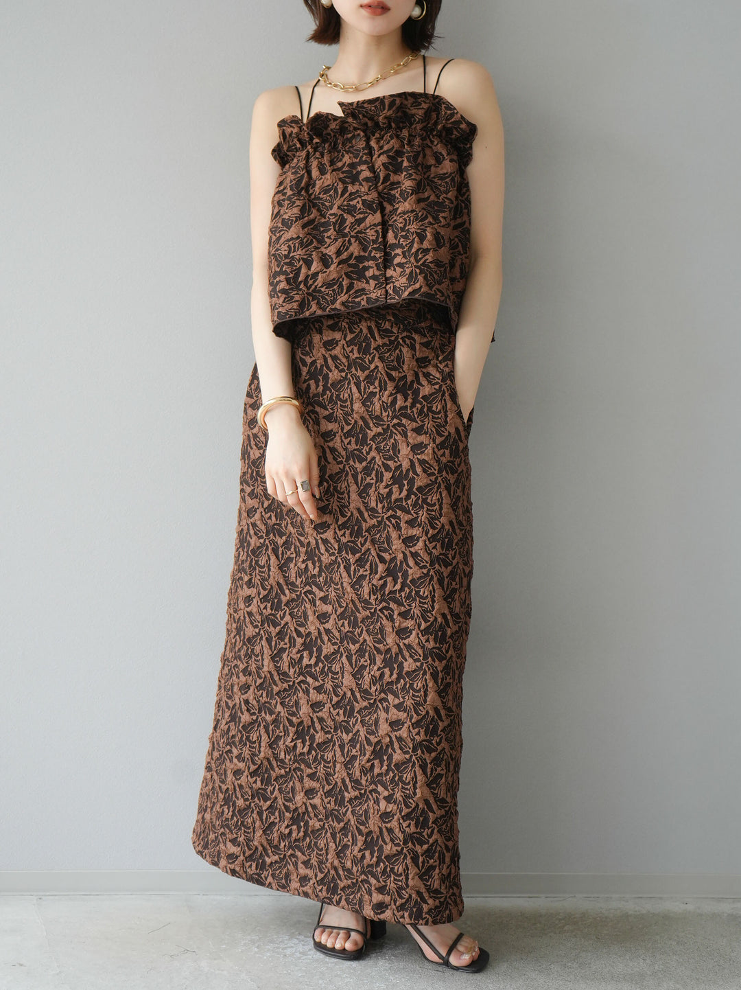 [予約]膨れジャガードマルチWAYスカート/ブラウン