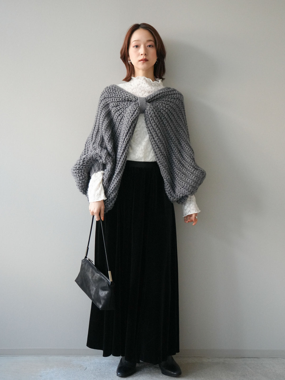 [予約]ベロアフレアスカート/black